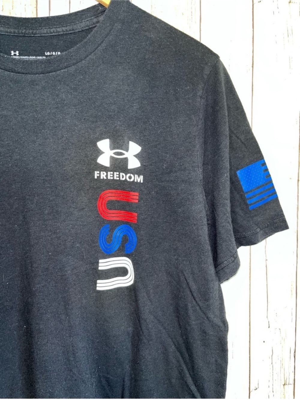 Under Armour Freedom USA Graphic T-Shirt Large Black Patriotic Flag Tee - Picture 2 of 5